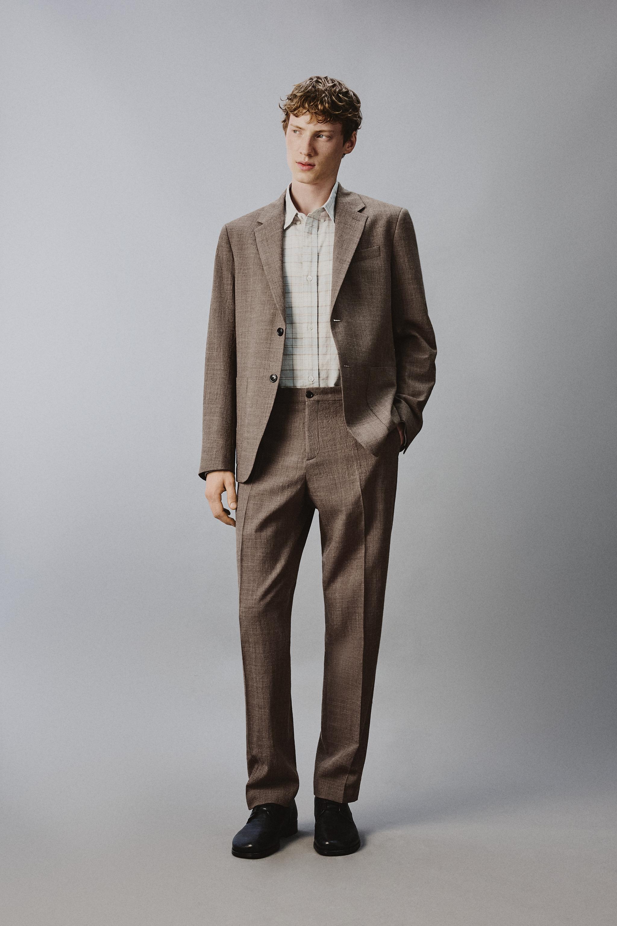 100% WOOL TEXTURED SUIT PANTS